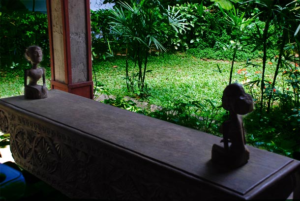 Wooden sculptures, wooden walls adding to the rustic charm