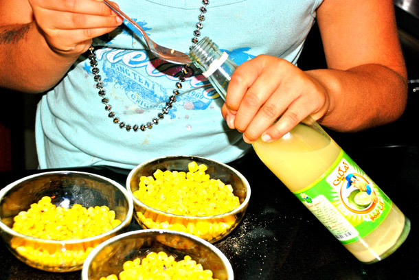 2nd Tricky Situation - Pouring the lime concentrate from the bottle into the spoon! 2nd Tricky Situation - Pouring the lime concentrate from the bottle into the spoon!