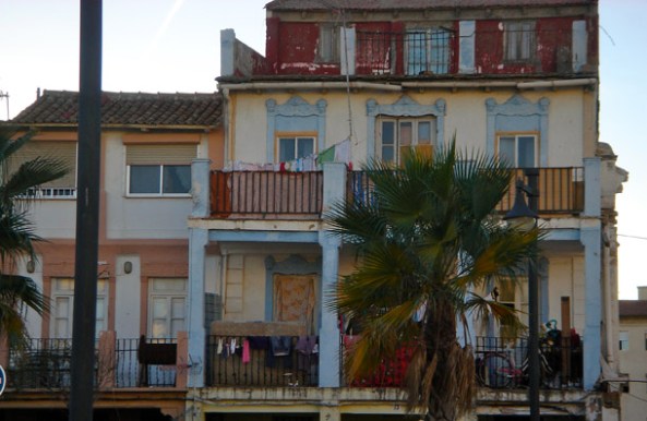 A dilapidated building on the sea-side