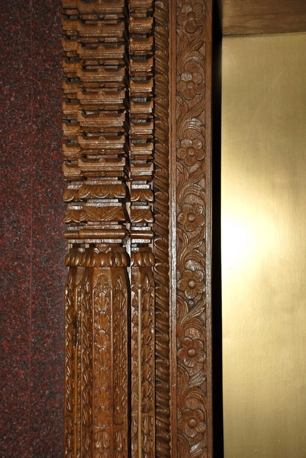 The intricate wood work in the hotel lobby