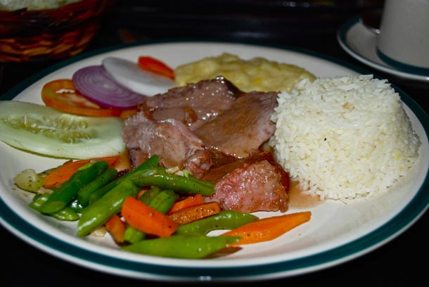 Grilled Pork, Sautéed Vegetables,