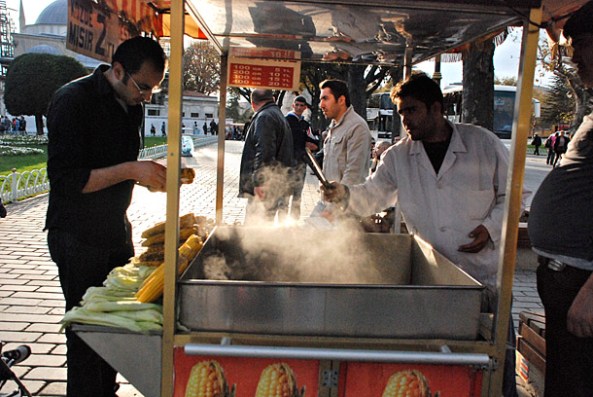 Mısır or freshly boiled or grilled corn on the cob