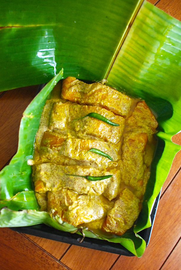 Mustard Salmon wrapped in Banana Leaf