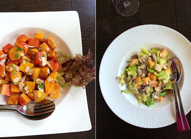 Papaya Mango Salad (left); Mango Chicken Salad (Right)