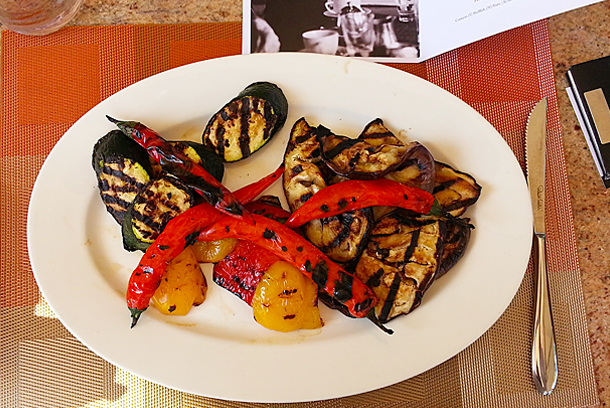 Char grilled aubergines and bell peppers