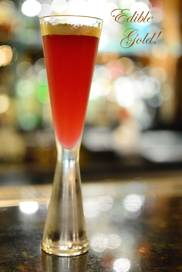 Pomegranate Sparkling Martini with edible gold