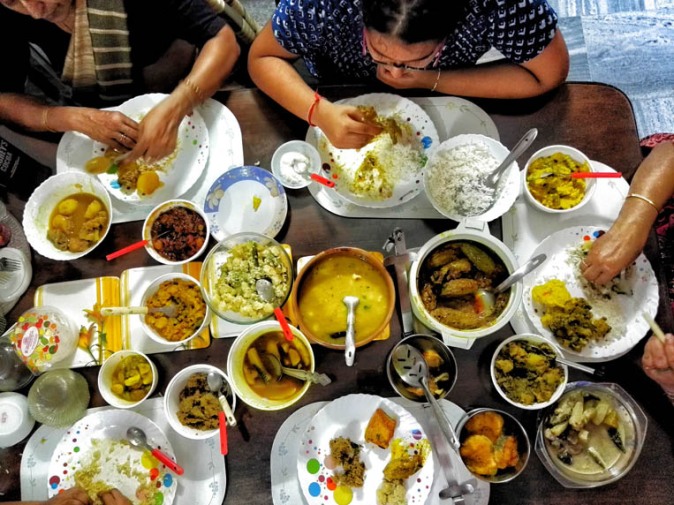 A lunch at a traditional Bengali home