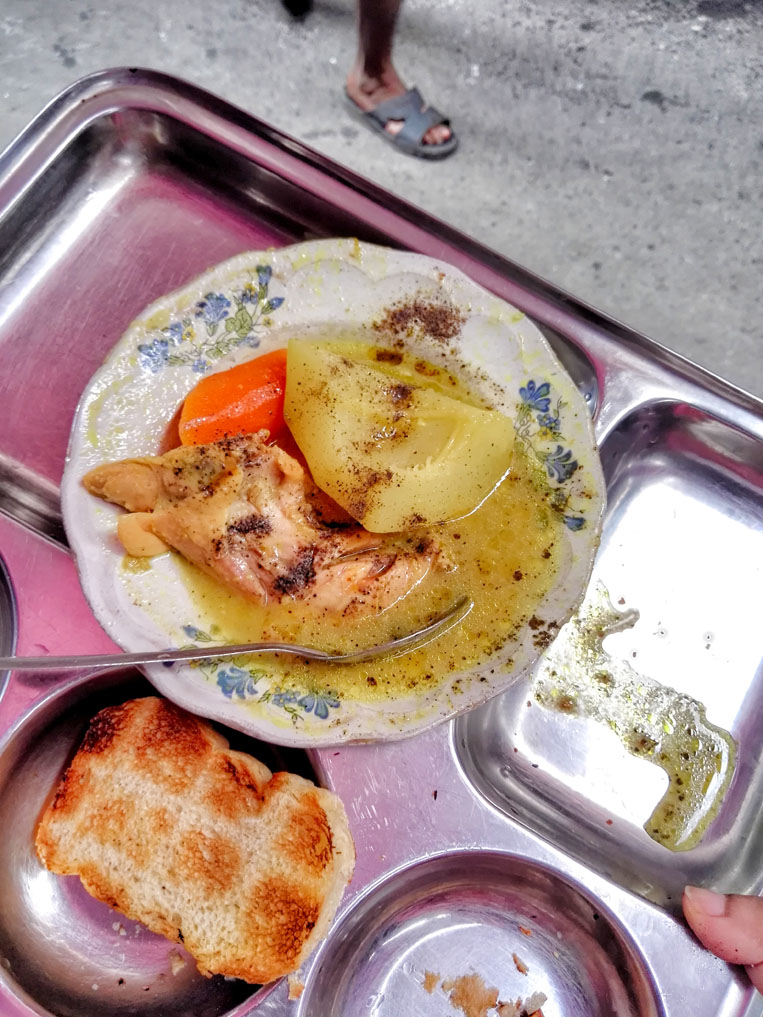 Chicken stew and pauruti toast in the legendary Chittobabur Dokan in Dacres Lane