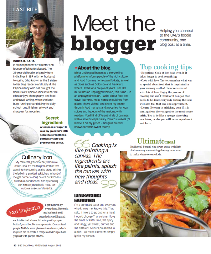 Ishita B Saha featured in BBC GoodFood Middle East