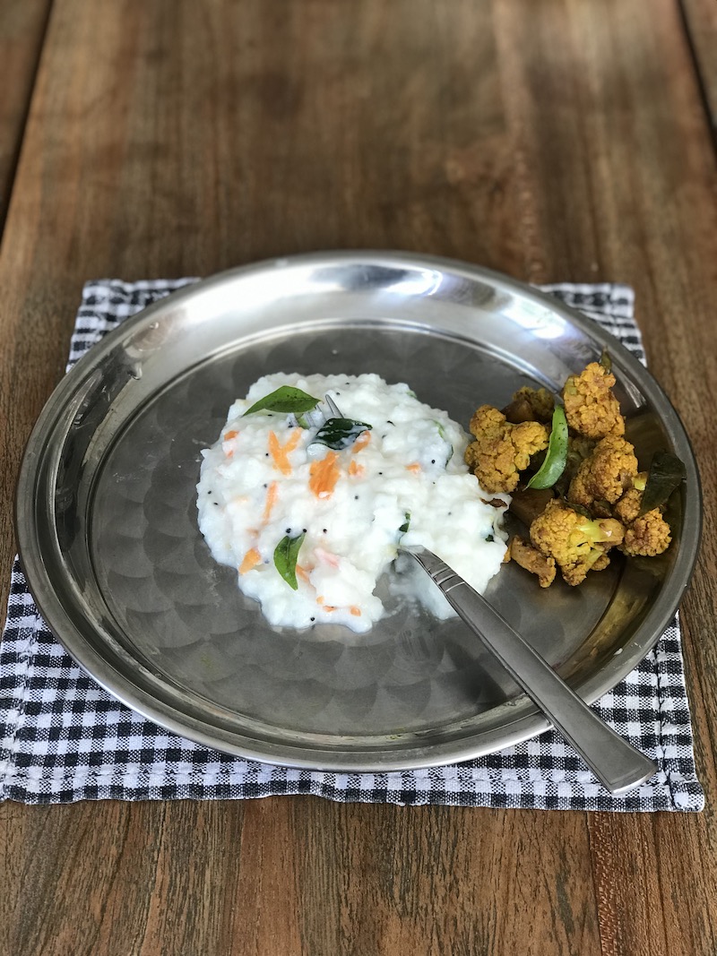 South Indian Curd Rice with cauliflower Poriyal 