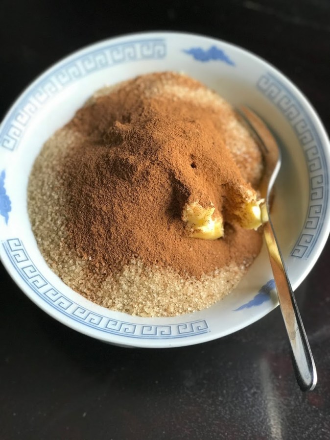Butter, sugar and cinnamon powder
