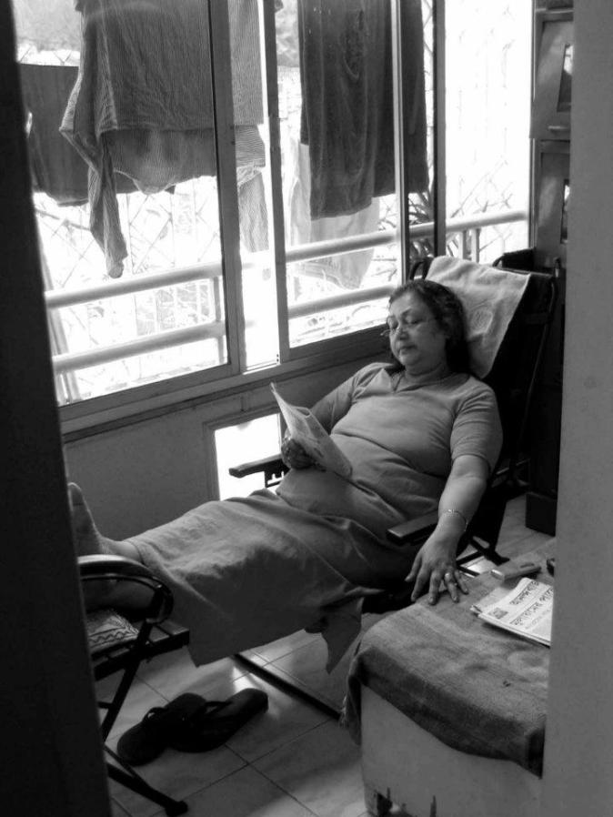 Ma relaxing in the verandah