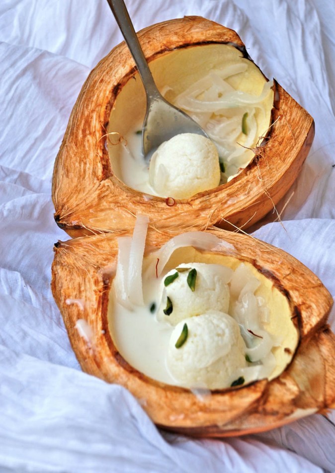 Rasgulla Macapuno - a fusion dessert with popular Bengali sweet Rasgulla and Macapuno, tender coconut meat used in many Filipino desserts