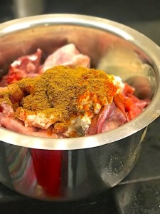Marinated meat for Kolkata Mutton Biryani