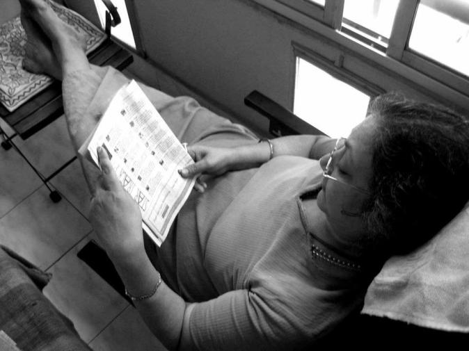 Ma relaxing in the verandah