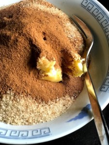 Butter, sugar and cinnamon powder