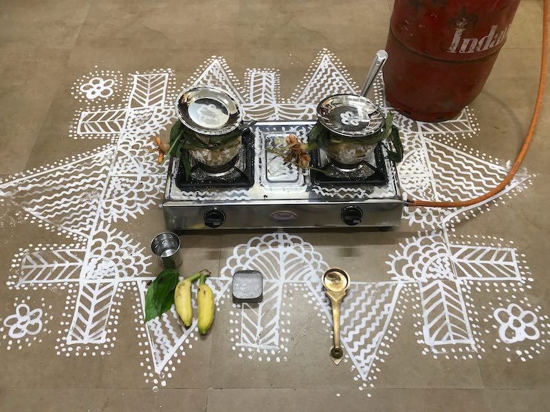 Traditional way of cooking Sakkarai Pongal