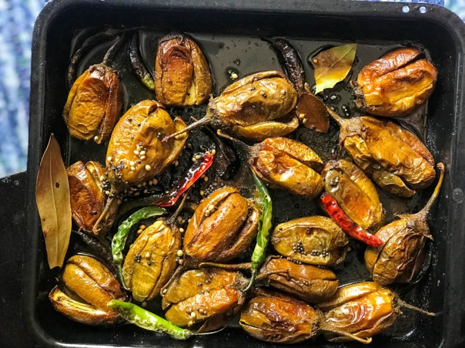 Grilled eggplant in tempered spices