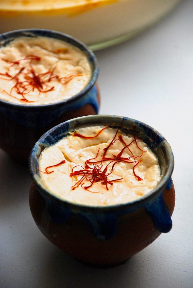 Bhapa Mishti Doi with saffron