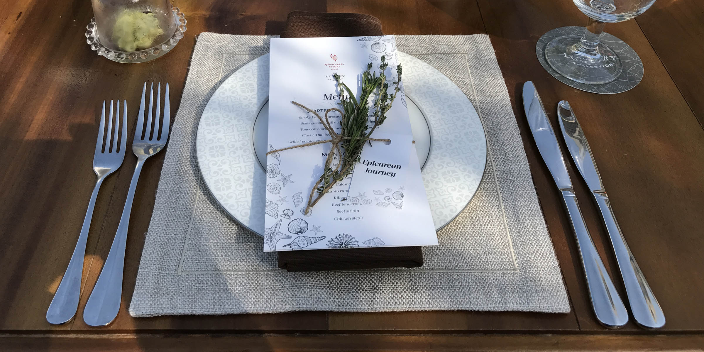 A curated menu at Bab al Bahr terrace in Ajman Saray