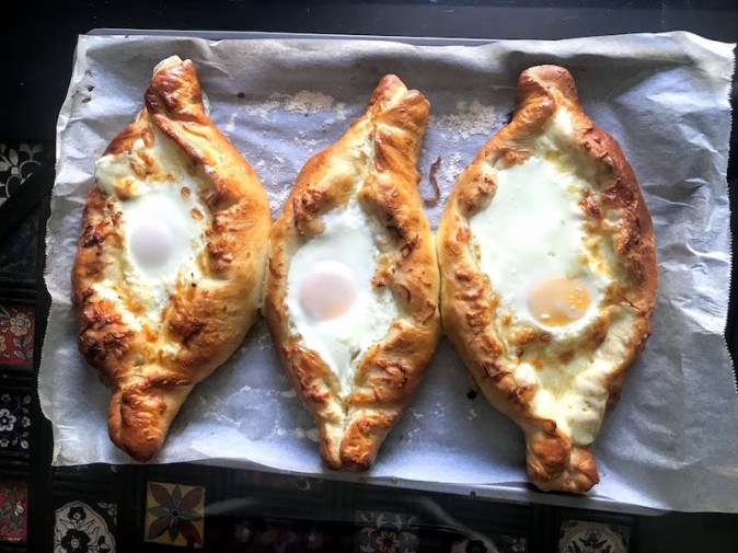 Acharuli, the boat shaped Georgian cheese-bread or Khachapuri