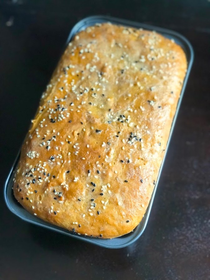 Homemade wheat flour bread with sesame