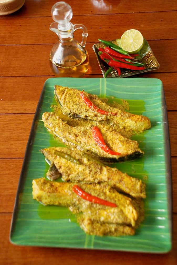 Shorshe bata maach or Mustard Salmon
