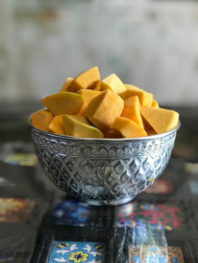 pumpkin cubed for mashed pumpkin