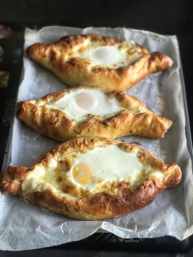 Acharuli, the boat shaped Georgian cheese-bread or Khachapuri