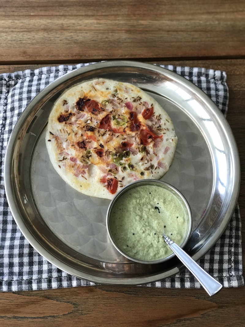Uttapam with green coconut chutney