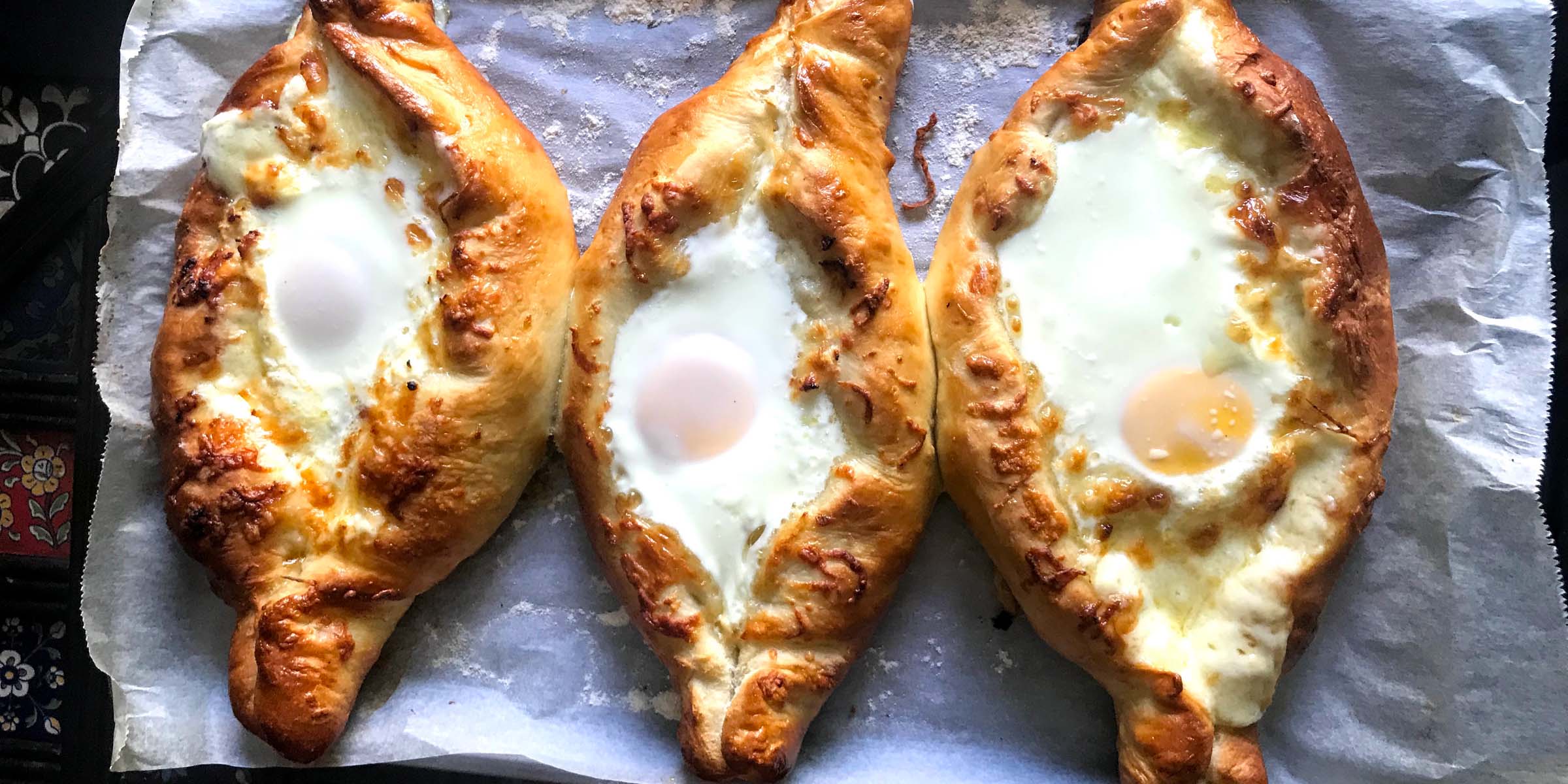 Acharuli, the boat shaped Georgian cheese-bread or Khachapuri