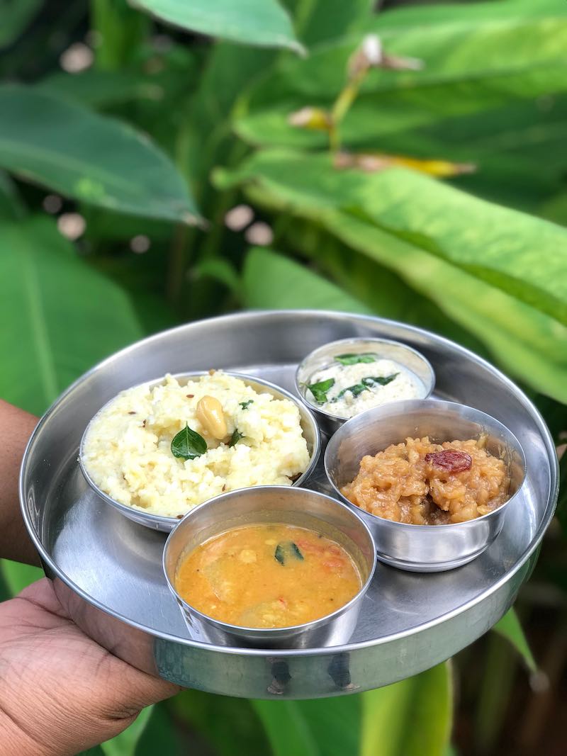Ven Pongal, Sambar, coconut chutney and Sakkarai Pongal