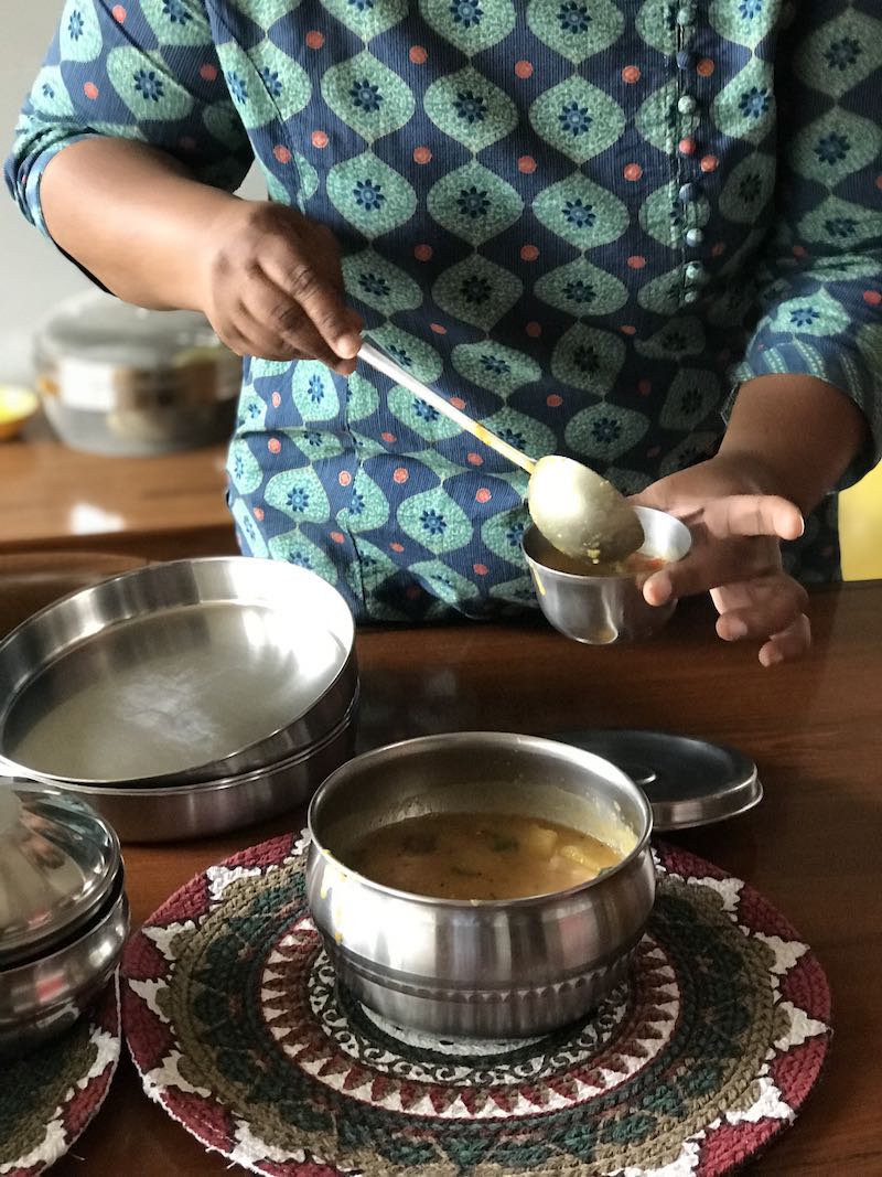 Sambar poured into small bowls