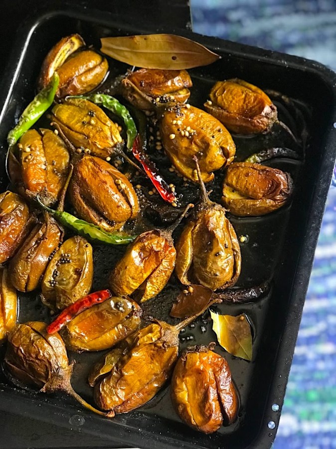 Grilled eggplant in tempered spices