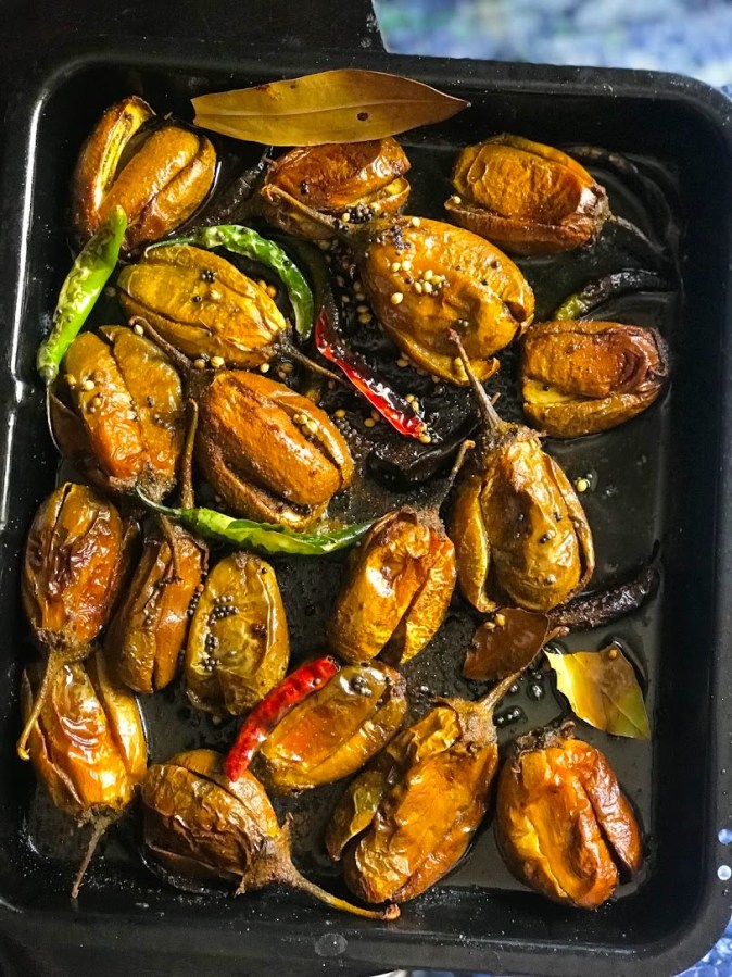 Grilled eggplant in tempered spices